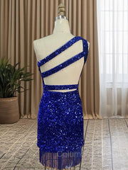 Sheath/Column One-Shoulder Short/Mini Velvet Sequins Corset Homecoming Dresses outfit, Homecoming Dress Formal