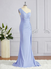 Sheath/Column One-Shoulder Sweep Train Jersey Corset Bridesmaid Dresses outfit, Prom Dress Type