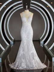 Sheath/Column Scoop Court Train Lace Corset Wedding Dresses with Appliques Lace outfit, Wedding Dresses A Line Lace