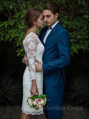 Sheath/Column Scoop Knee-Length Lace Corset Wedding Dresses outfit, Wedding Dress Sleeves
