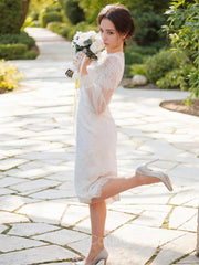 Sheath/Column Scoop Tea-Length Lace Corset Wedding Dress outfit, Wedding Dresses 2028