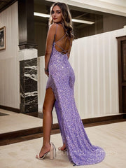 Sheath/Column Spaghetti Straps Sweep Train Corset Prom Dresses With Leg Slit outfit, Prom Dresses Under 125