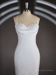 Sheath/Column Square Court Train Stretch Crepe Corset Wedding Dresses with Ruffles Gowns, Wedding Dress Mermaid