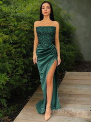 Sheath/Column Strapless Sweep Train Sequins Corset Prom Dresses With Leg Slit outfit, Bridesmaid Dress Floral