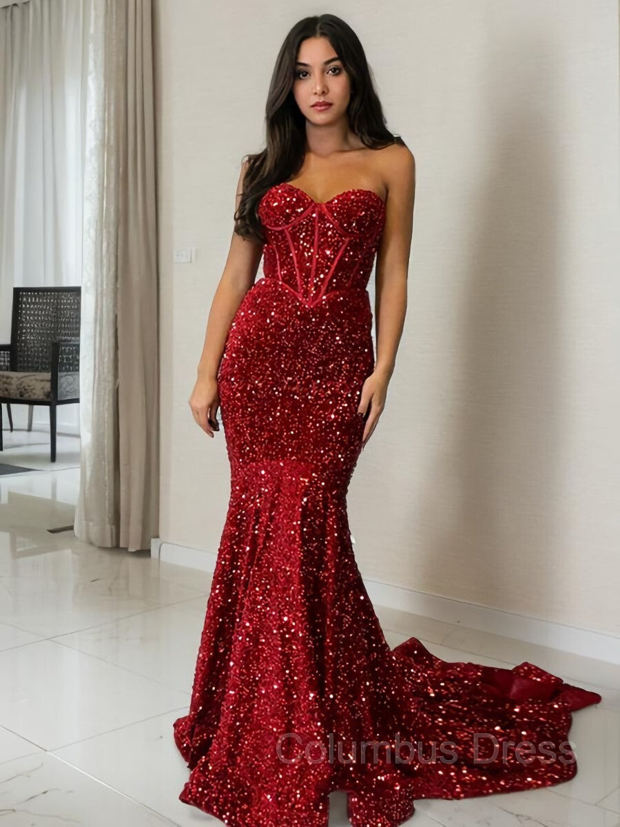 Sheath/Column Sweetheart Court Train Velvet Sequins Corset Prom Dresses With Ruffles Gowns, Prom Dresses White And Gold