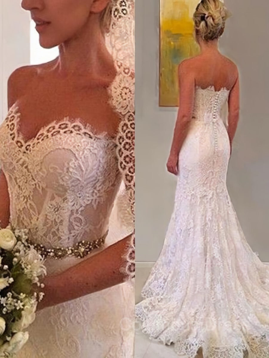Sheath/Column Sweetheart Sweep Train Lace Corset Wedding Dresses With Beading outfit, Wedding Dresses Lace Beach
