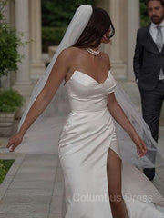 Sheath/Column Sweetheart Sweep Train Satin Corset Wedding Dresses With Leg Slit outfit, Wedding Dressed Princess