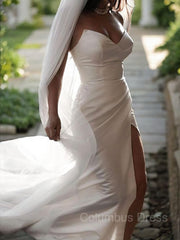Sheath/Column Sweetheart Sweep Train Satin Corset Wedding Dresses With Leg Slit outfit, Wedding Dress Princesses