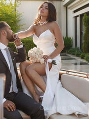 Sheath/Column Sweetheart Sweep Train Satin Corset Wedding Dresses With Leg Slit outfit, Wedding Dress Lace Sleeves