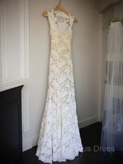 Sheath/Column V-neck Court Train Lace Corset Wedding Dresses With Belt/Sash outfits, Wedding Dresses With Long Trians