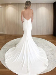 Sheath/Column V-neck Court Train Stretch Crepe Corset Wedding Dresses outfit, Wedding Dress Under 507