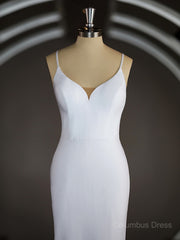 Sheath/Column V-neck Court Train Stretch Crepe Corset Wedding Dresses with Ruffles Gowns, Wedding Dress Inspiration