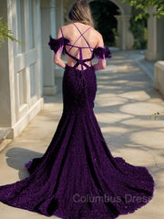 Sheath/Column V-neck Court Train Velvet Sequins Corset Prom Dresses outfit, Wedding Color