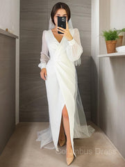 Sheath/Column V-neck Floor-Length Chiffon Corset Wedding Dresses outfit, Wedding Dresses On Sale