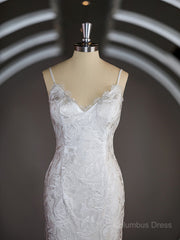 Sheath/Column V-neck Sweep Train Lace Corset Wedding Dresses with Appliques Lace outfit, Wedding Dress Sale