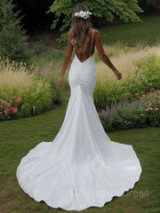 Sheath/Column V-neck Sweep Train Stretch Crepe Corset Wedding Dresses outfit, Wedding Dresses For Spring