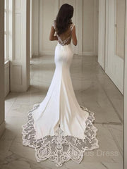 Sheath/Column V-neck Sweep Train Stretch Crepe Corset Wedding Dresses outfit, Wedding Dress Summer