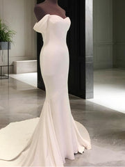 Sheath Off-the-Shoulder Short Sleeves Court Train Jersey Corset Wedding Dress outfit, Wedding Dress A Line