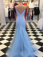 Sheath Spaghetti Straps Light Blue Sequin Corset Prom Dresses outfit, Bridesmaid Dresses Styles Long
