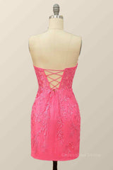 Sheath Strapless Appliques Lace-Up Back Mini Corset Homecoming Dress outfit, Formal Dress Shops Near Me