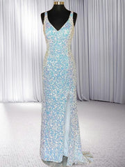 Sheath V-neck Sequin Sweep Train Velvet Sequins Dress Gowns, Bridesmaid Dresses Weddings