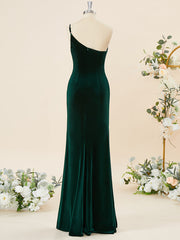 Sheath Velvet One-Shoulder Floor-Length Corset Bridesmaid Dress outfit, Formal Dresses Classy