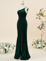Sheath Velvet One-Shoulder Floor-Length Corset Bridesmaid Dress outfit, Formal Dresses 2038