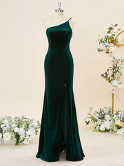 Sheath Velvet One-Shoulder Floor-Length Corset Bridesmaid Dress outfit, Formal Dresses Cheap