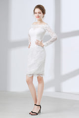 Sheath White Lace Off The Shoulder Long Sleeve Corset Prom Dresses outfit, Evening Dresses Stunning