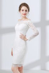 Sheath White Lace Off The Shoulder Long Sleeve Corset Prom Dresses outfit, Evening Dresses For Party
