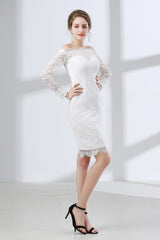 Sheath White Lace Off The Shoulder Long Sleeve Corset Prom Dresses outfit, Evening Dress For Party