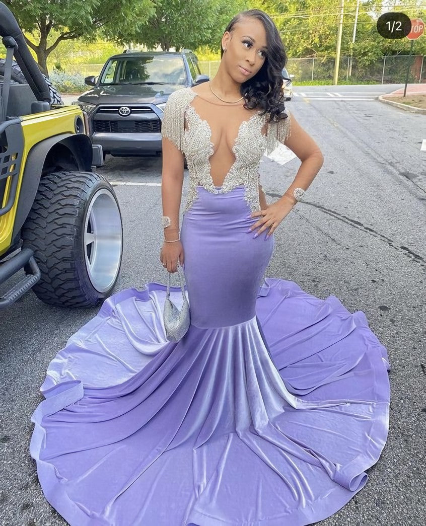 Shinning purple mermaid Corset Prom dress with train outfit, Formal Dress Suits For Ladies