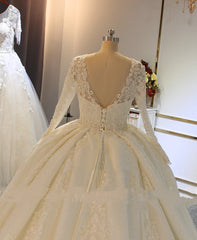 Shinny Long A-line Full Beading Lace-Up Corset Wedding Dresses with Sleeves Gowns, Wedding Dress Sleeve