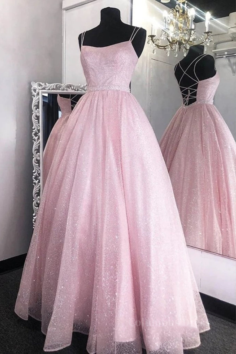 Shiny Backless Pink Sequins Long Corset Prom Dress, Pink Corset Formal Evening Dress, Sparkly Corset Ball Gown outfits, Wedding Guest Dress Summer