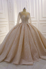 Shiny Corset Ball Gown Tulle Jewel Long Sleevess Ruffless Corset Wedding Dress outfit, Weddings Dresses Online