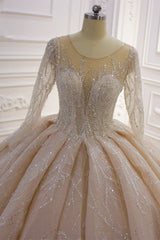 Shiny Corset Ball Gown Tulle Jewel Long Sleevess Ruffless Corset Wedding Dress outfit, Weddings Dress Online