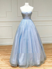 Shiny Blue Long Corset Prom Dresses, Shiny Blue Corset Formal Evening Dresses outfit, Mismatched Bridesmaid Dress