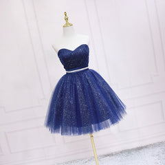 Shiny Blue Tulle Sweetheart Corset Homecoming Dress Party Dress, Navy Blue Short Corset Prom Dress outfits, Bridesmaid Dress 2039