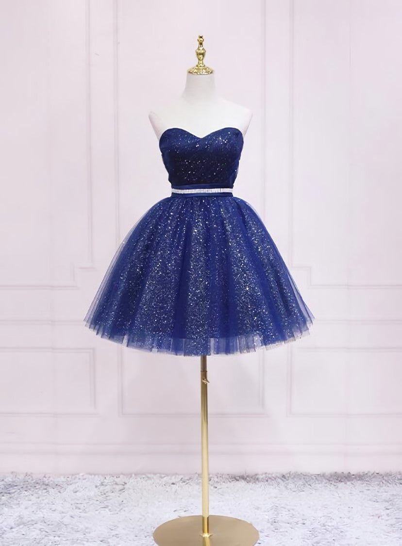 Shiny Blue Tulle Sweetheart Corset Homecoming Dress Party Dress, Navy Blue Short Corset Prom Dress outfits, Bridesmaides Dresses Green