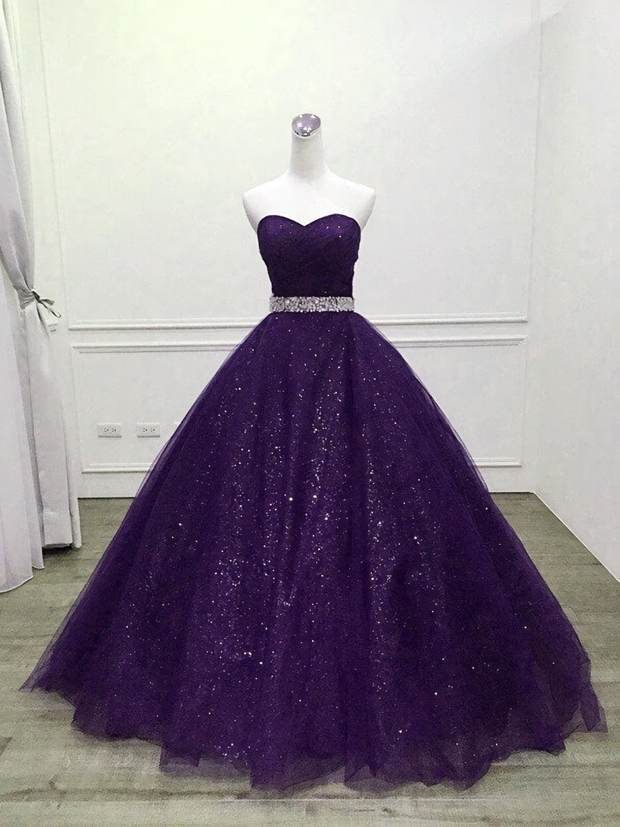 Shiny Purple Tulle Beaded Corset Ball Gonw Party Dress, Purple Corset Prom Dresses outfit, Prom Dresses For Short Girls