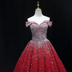 Shiny Red Sequins Pretty Long Corset Formal Dress, Dark Red Sweet 16 Dresses outfit, Homecoming Dress Shopping Near Me