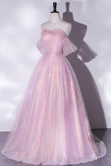 Shiny tulle sequins long pink Corset Prom dress A-line evening dress outfit, Party Dress Ideas For Winter