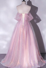 Shiny tulle sequins long pink Corset Prom dress A-line evening dress outfit, Party Dresses For 27 Year Olds