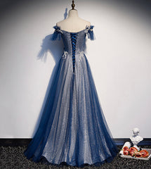 Shiny tulle sequins long Corset Prom dress blue evening dress outfit, Classy Gown
