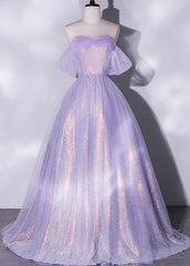 Shiny tulle sequins long purple Corset Prom dress A-line evening dress outfit, Party Dress For Christmas