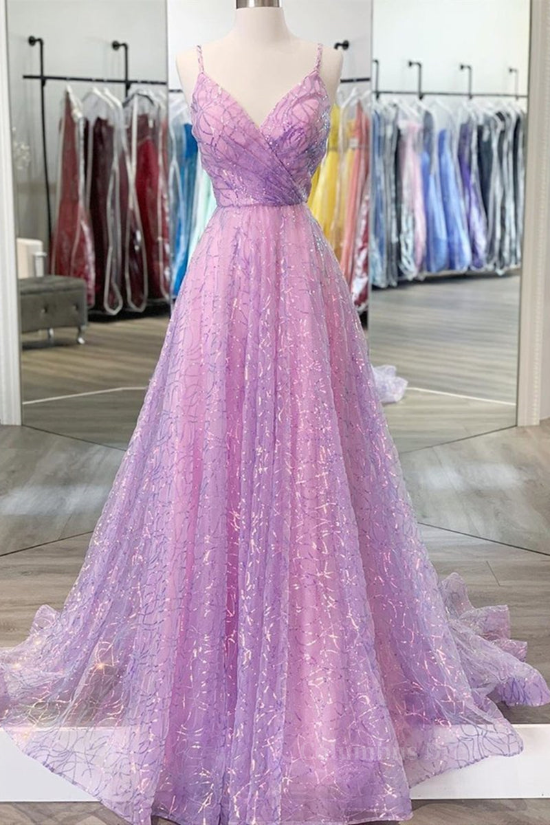 Shiny V Neck Backless Long Purple Corset Prom Dress, Backless Lilac Corset Formal Graduation Evening Dress outfit, Elegant Gown