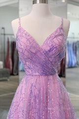 Shiny V Neck Backless Long Purple Corset Prom Dress, Backless Lilac Corset Formal Graduation Evening Dress outfit, Dream Dress