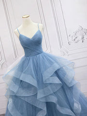 Shiny V Neck Blue Corset Prom Dresses, Shiny V Neck Blue Corset Formal Evening Dresses outfit, Party Dresses Shops