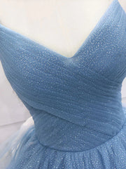 Shiny V Neck Blue Corset Prom Dresses, Shiny V Neck Blue Corset Formal Evening Dresses outfit, Party Dresses Shopping