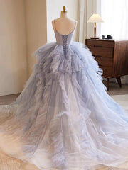 Blue Tulle Long Corset Prom Gown, Blue Tulle Long Sweet 16 Dress outfit, Party Dresses 2037